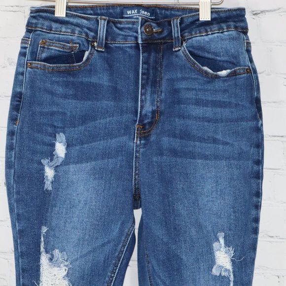 Wax Jean Dark Wash Distressed Skinny Jeans Juniors Size 7/28 - Picture 3 of 8